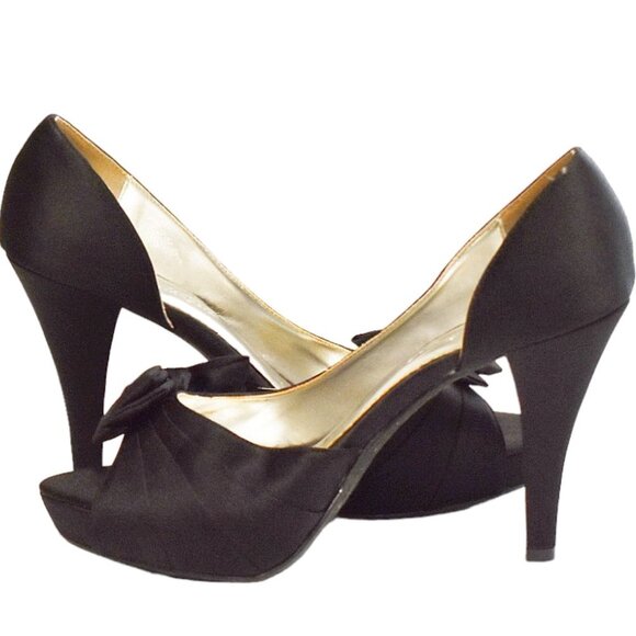 Michelangelo "Maribelle" Black Satin Dressy Peep-toe Pump - Picture 8 of 12